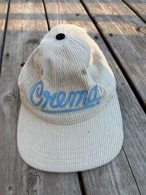 Crema Cream Corduroy Cap with Light Blue Embroidery